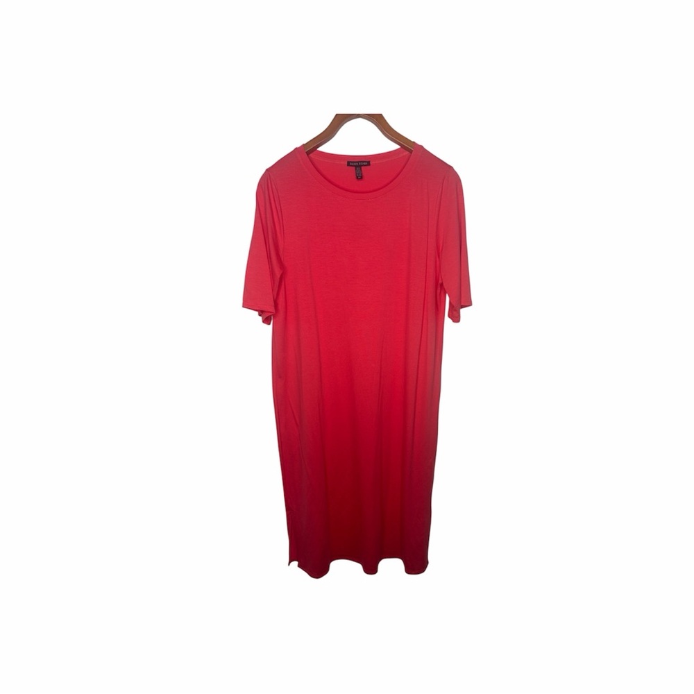 Eileen Fisher Size Small Coral Lyocell Blend Jersey Crew Neck Dress.